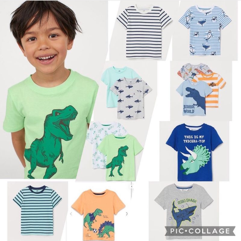 Kaos Anak H&M HM HnM Boys Tee Dino Shark Striped Authentic - ORIGINAL sisa export