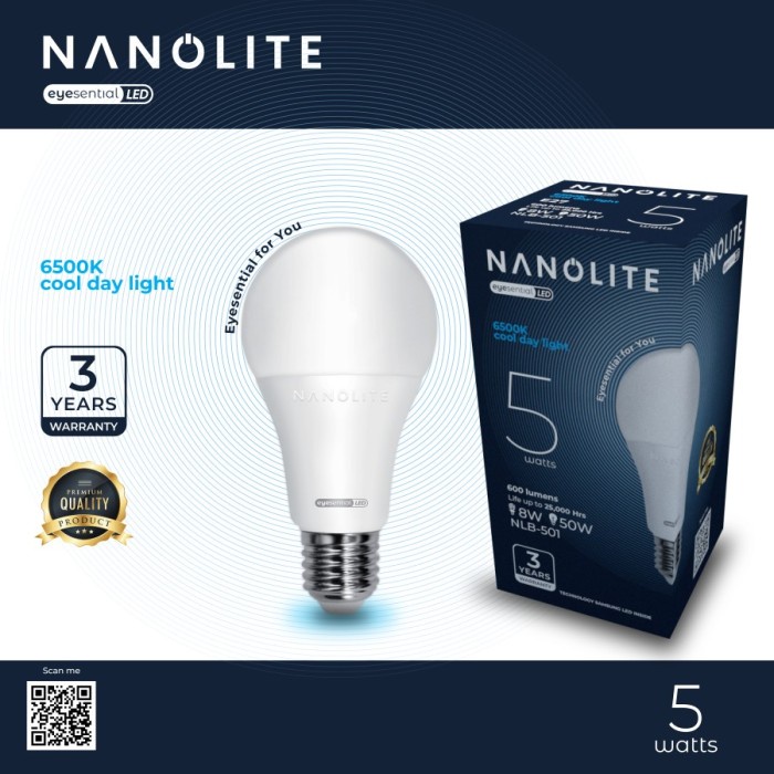 NANOLITE Bohlam Lampu LED 5W Bulb 5 Watt Cahaya Putih White 6500K