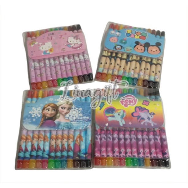 CRAYON PUTAR/ COLORING 12 WARNA PANJANG PONY/ TSUM/ FROZEN/ AVENGERS/ HELLOKITTY/ PRINCESS/ TAYO