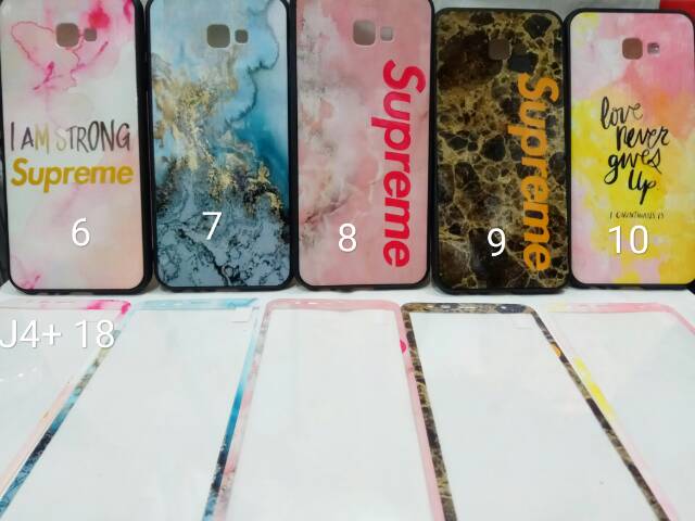 Case fuze marble casing softcase+tempered glass Samsung J4 Plus 2018