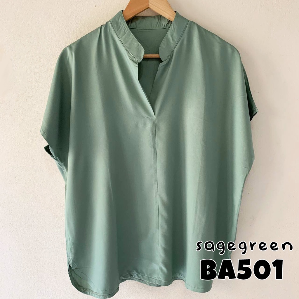 Blouse wanita / cewek polos lengan pendek simple pergi kerja kantor kuliah casual top fashion -501-5
