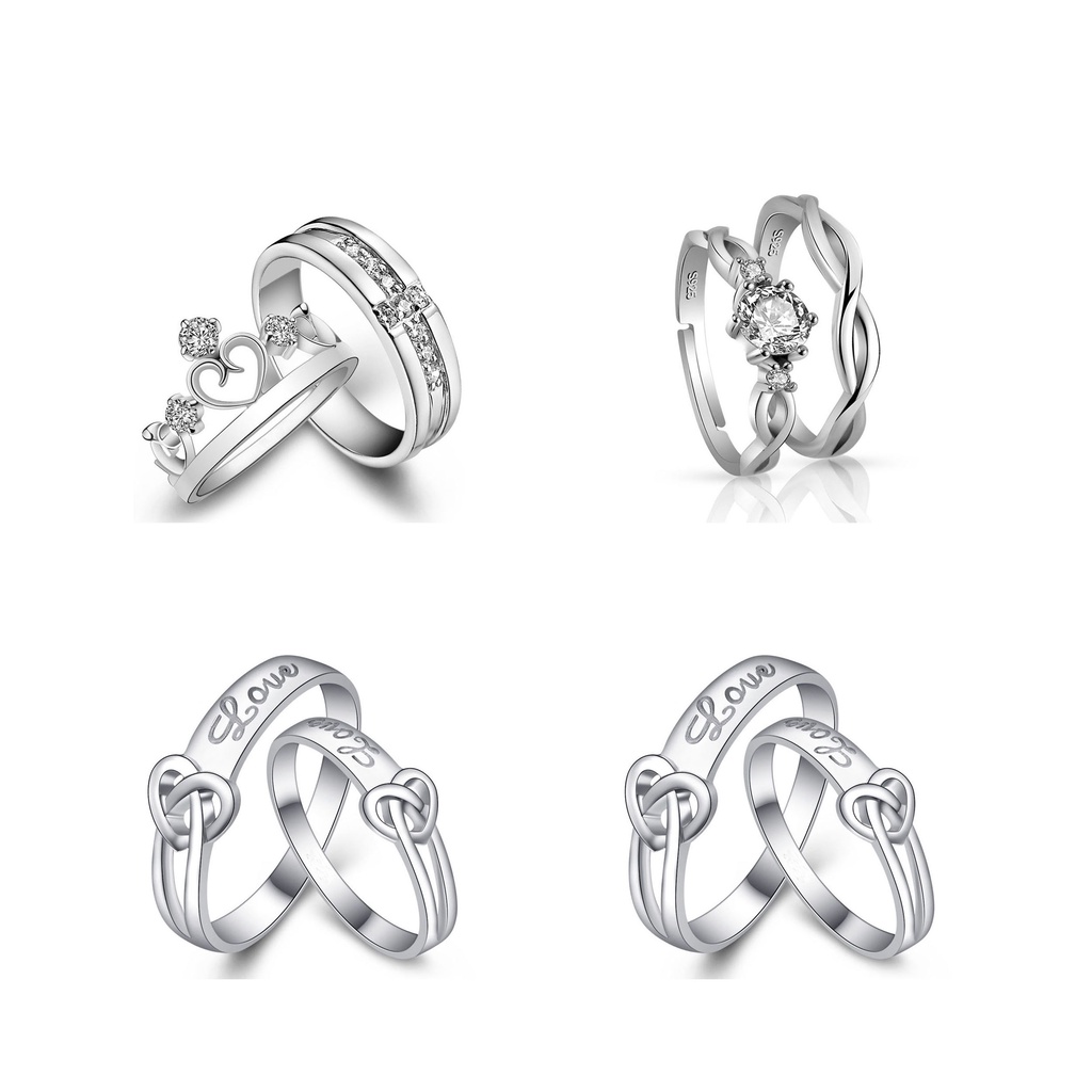 925 Silver Cincin Pasangan Berlian Mode Wanita Perhiasan Cincin Couple Rings-Won