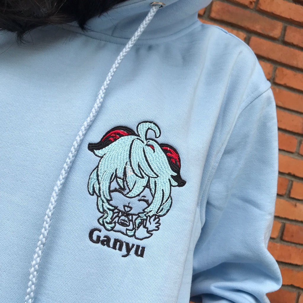 Hoodie Ganyu Embroidery Sky Blue Gaming Anime Waifu Sejuta Umat Gamer Premium Unisex