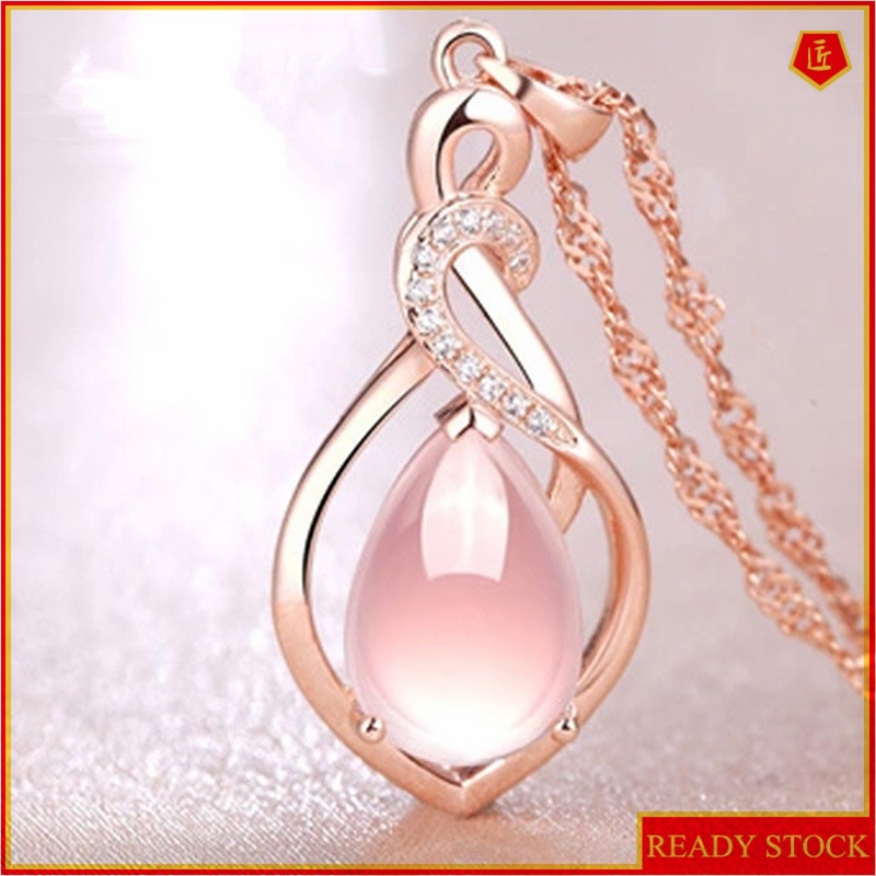 [Ready Stock]Fashion Rose Gold Plated Pink Crystal Pendant Necklace