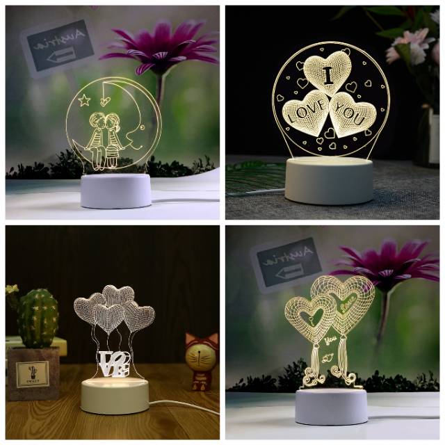 3 warna Lampu 3D meja hias tidur 3 dimensi akrilik, acrylic, LED led lamp gift illusion