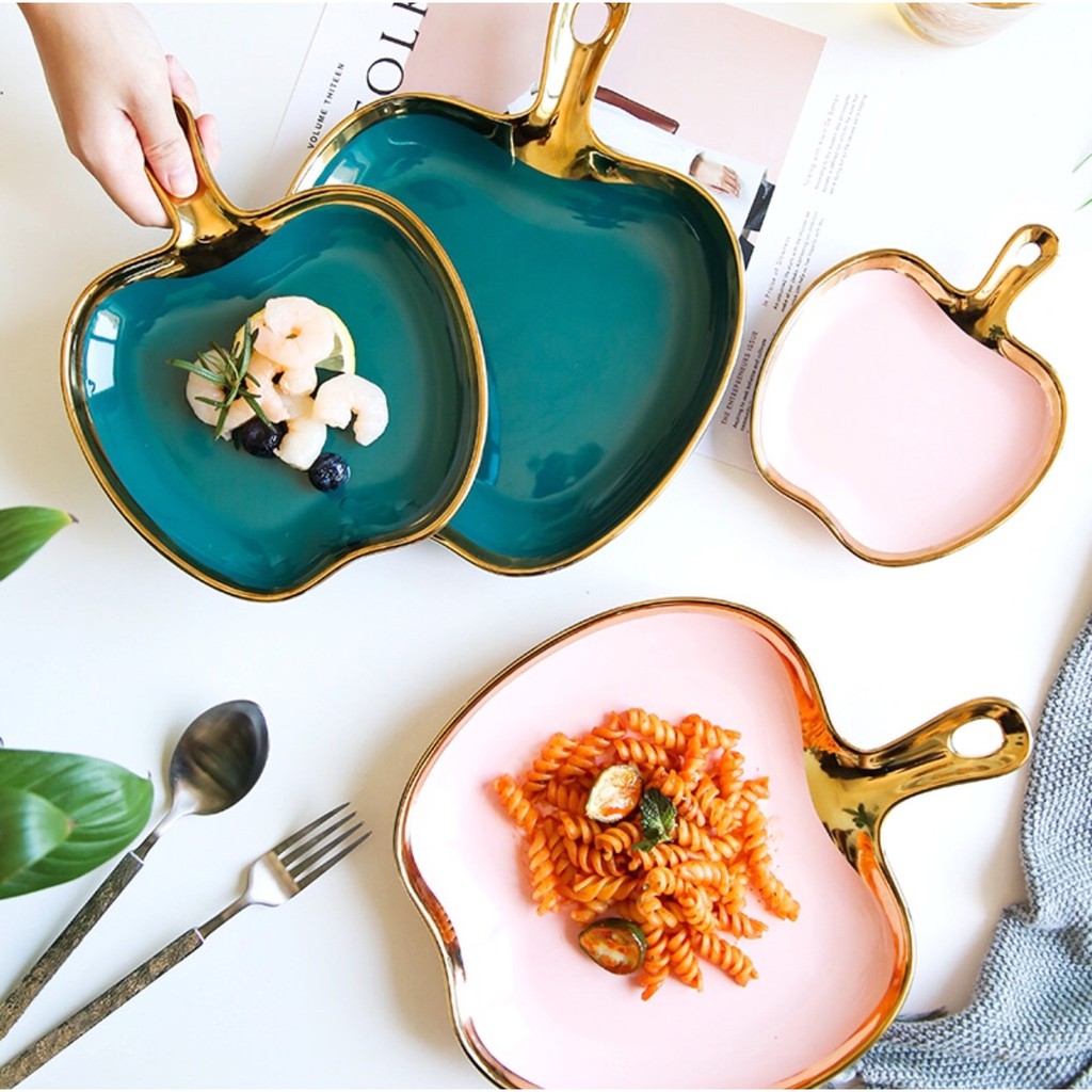 Zoya Apple Gold Rimmed Plate / piring sajimangkok/mangkuk/mangkok