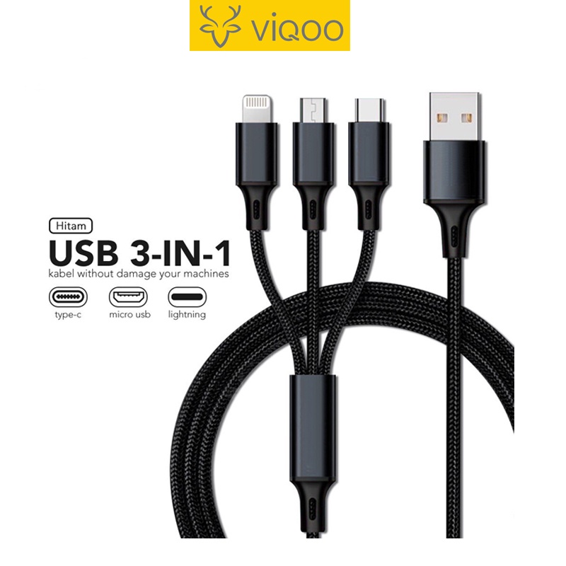 【COD】 Viqoo Kabel Charger 3 in1 C8  Micro USB Type C IOS Fast Charging Tahan lama lebih dari 2 tahun