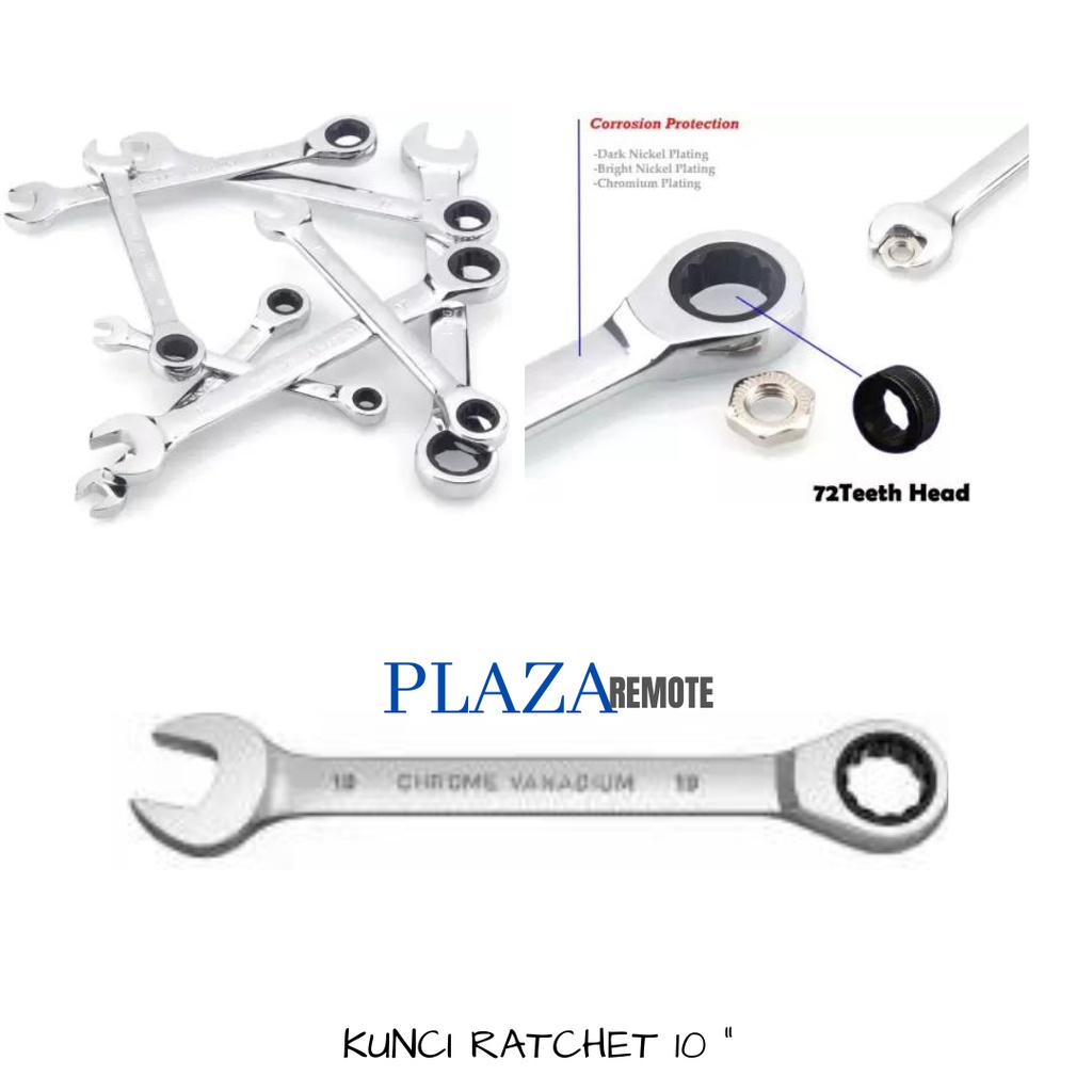 KUNCI RING PAS RATCHET 2IN1 BOLAK BALIK PANJANG 10 MM