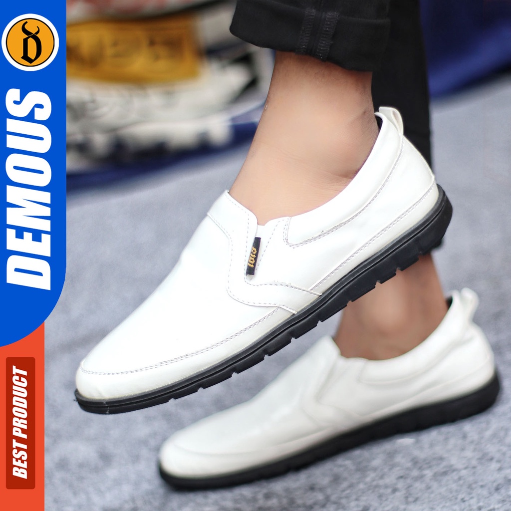 Sepatu Slip On Pria Sepatu Casual Pria Formal Kulit Pu Sepatu Pantofel Kerja Kantor Kuliah Kondangan Sepatu Slop Pria Sepatu Hitam Pria DEMOUS HAIJIN