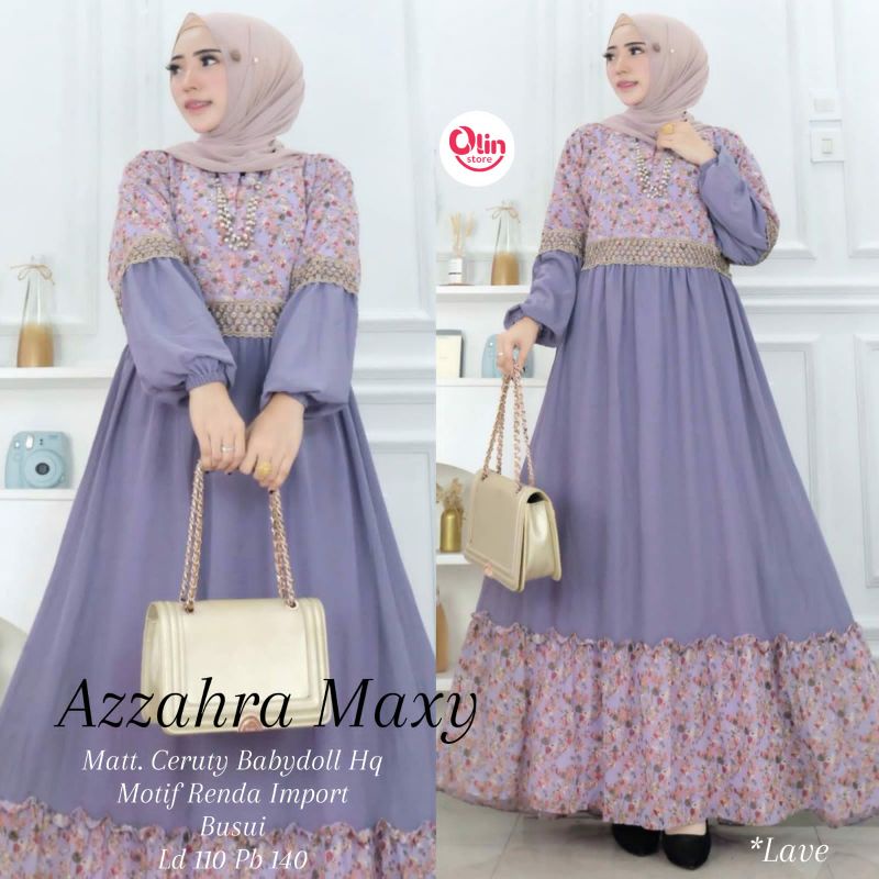 Azzahra Maxy by Olin Hijab Dress Motif Ceruty babydoll kombi Brokat Maxy Dress Busui Motif Bunga Flo