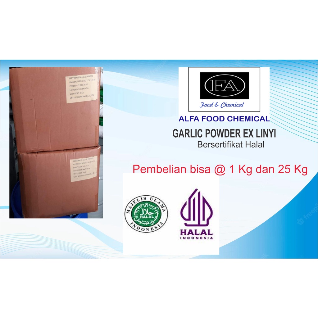 GARLIC POWDER LINYI HALAL PACKING @1 KG DAN 25 KG BERSERTIFIKAT HALAL