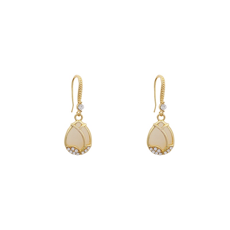 Anting Tusuk Gantung Bahan Sterling silver 925 Desain Bunga Tulip Hias Opalberlian Untuk Wanita