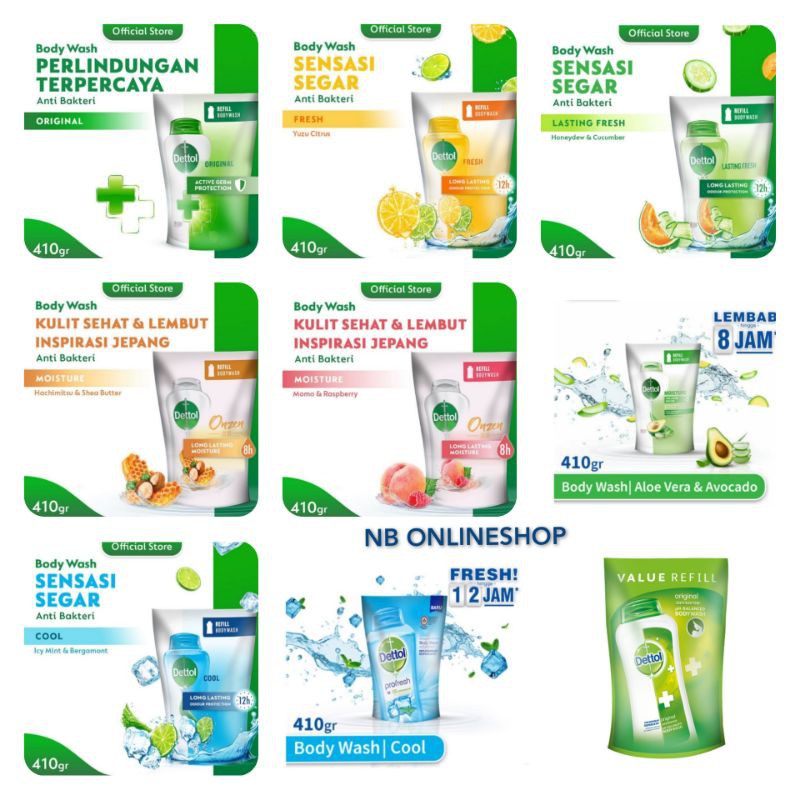 Dettol Body Wash Refill  Ml All Varial 410 Ml (Sabun Mandi Cair)