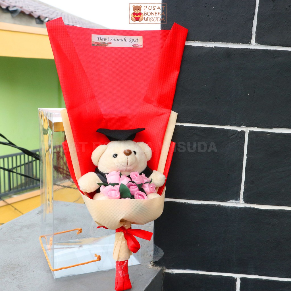 Buket boneka wisuda teddy bear Bucket Bunga Ultah Fanel Flanel murah Kado Wisuda Hadiah Ulang Tahun