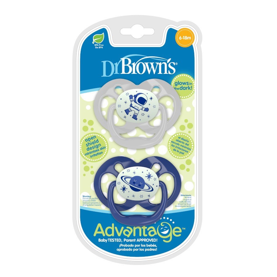 Dr Brown's Advantage GLOW IN THE DARK Pacifier Empeng 2 Pack