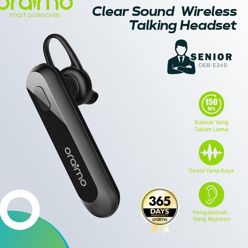 C539 ¿ Oraimo Senior Talking Bluetooth Headset Wireless Earphone Handsfree Nirkabel IOS/Android OEB-