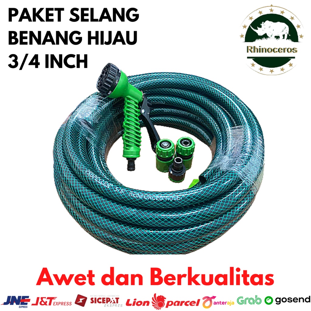 Selang Air 3/4 Paket Hijau Variasi Bengkok 15Meter Selang Air Taman