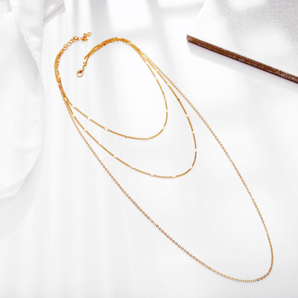 Kalung Multilayer Warna Emas Gaya Vintage Korea Untuk Aksesoris