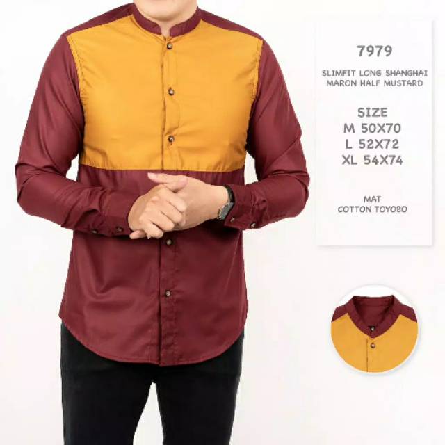 [COD] KEMEJA PRIA MIX KEMEJA PRIA LENGAN PANJANG MARON MUSTARD