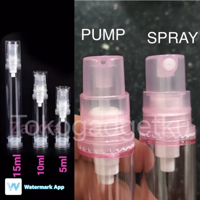 Airless pump/spray 5ml/10ml/15ml for liquid cosmetic / botol handsanitizer/parfum