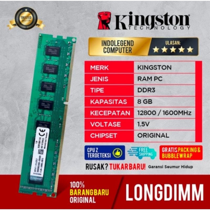 RAM KINGSTON LONGDIM DDR3 8GB PC12800