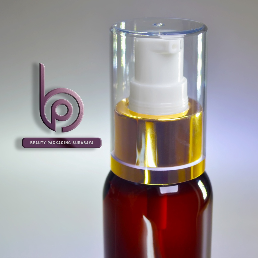 Botol Plastik PET 100ml BR Coklat Amber Tutup Pump Treatment Full Cap Neck