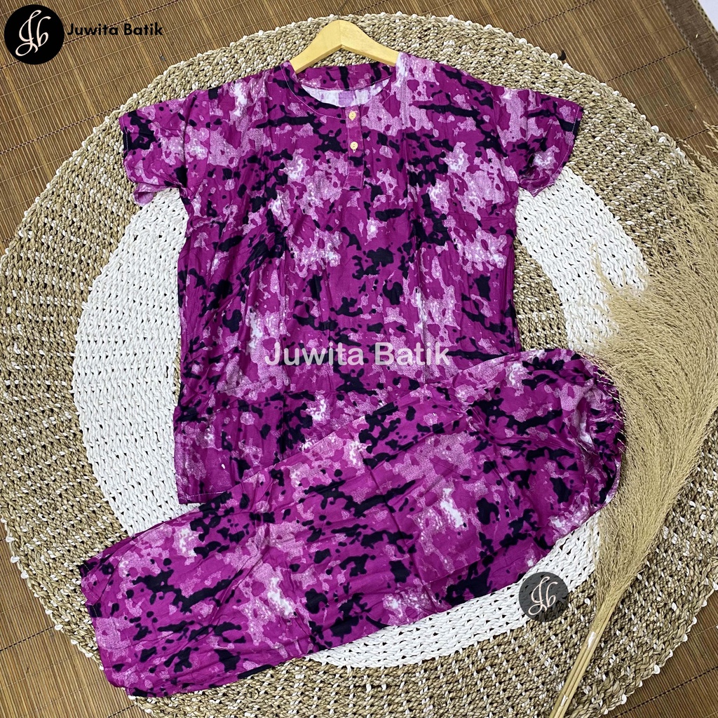 Juwita Batik - Setelan Wanita Jumbo LD 120 Lengan Pendek Celana Panjang Rayon Adem Kekinian