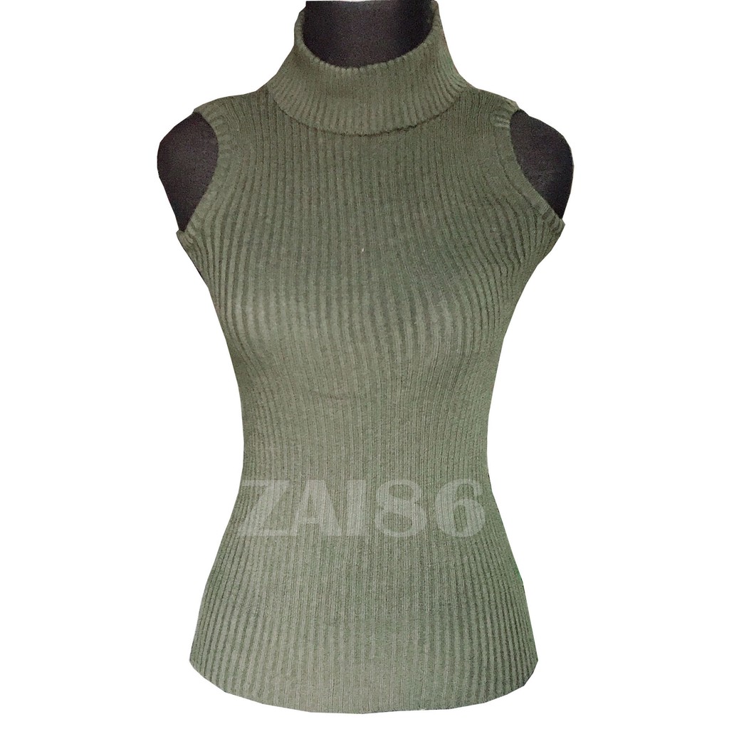 Turtle Neck Tanktop Rajut - Yukensi - Atasan Wanita-Hijau Army