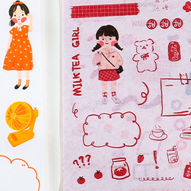 4 Lembar Stiker Kertasselotip Washi Gambar Kartun Perempuan Untuk Dekorasi Diaryscrapbook DIY