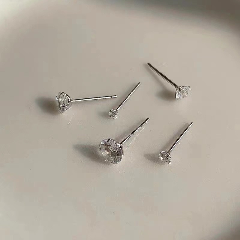 3 Pasang Anting S925 Silver Needle Zircon Warna Hitam Putih Gaya Korea Untuk Perempuan