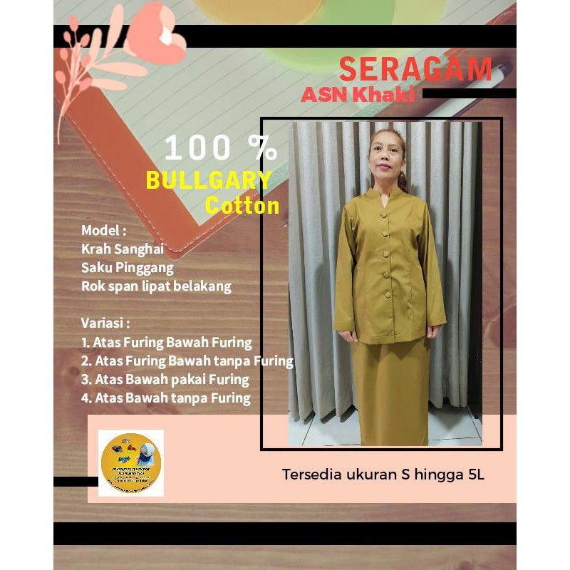 Setelan seragam ASN Kheki Krah Sanghai berbagai bahan (Baju rok tanpa furing)