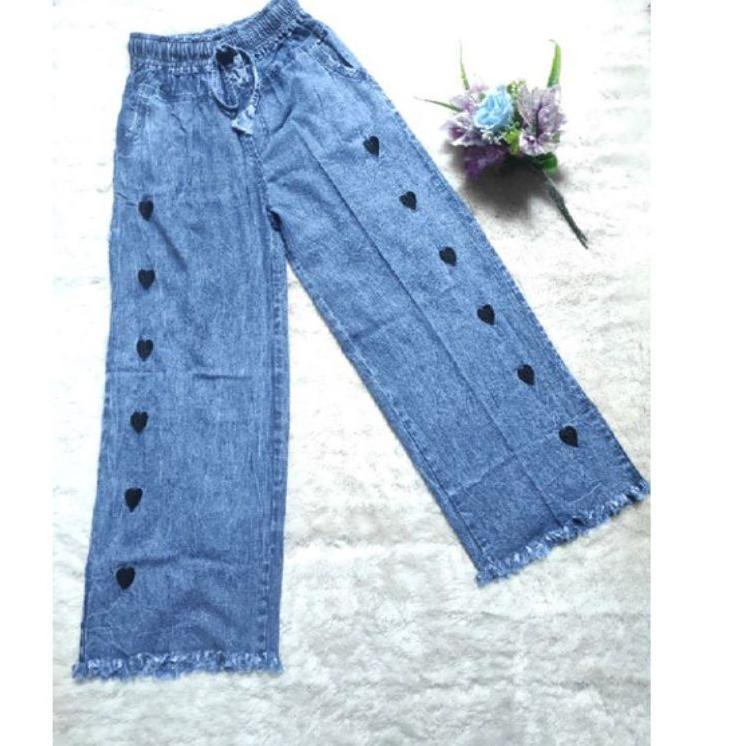 {SD.26Au22ᶠ} Celana panjang HW kulot jeans love Boyfriend Jeans Korea Jeans Celana Kulot Jeans love 