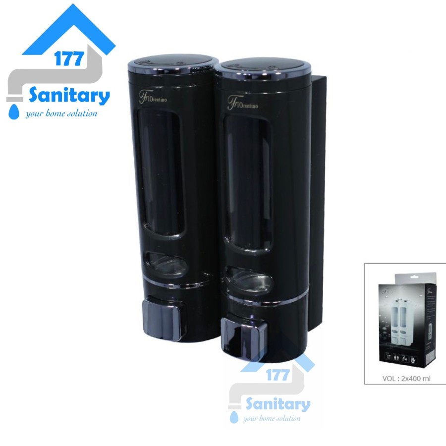 Tempat Sabun Cair Fio Double Hitam 400ml x 2 -Dispenser Soap Shampo Shampoo Fiorentino Double Black F50-2H