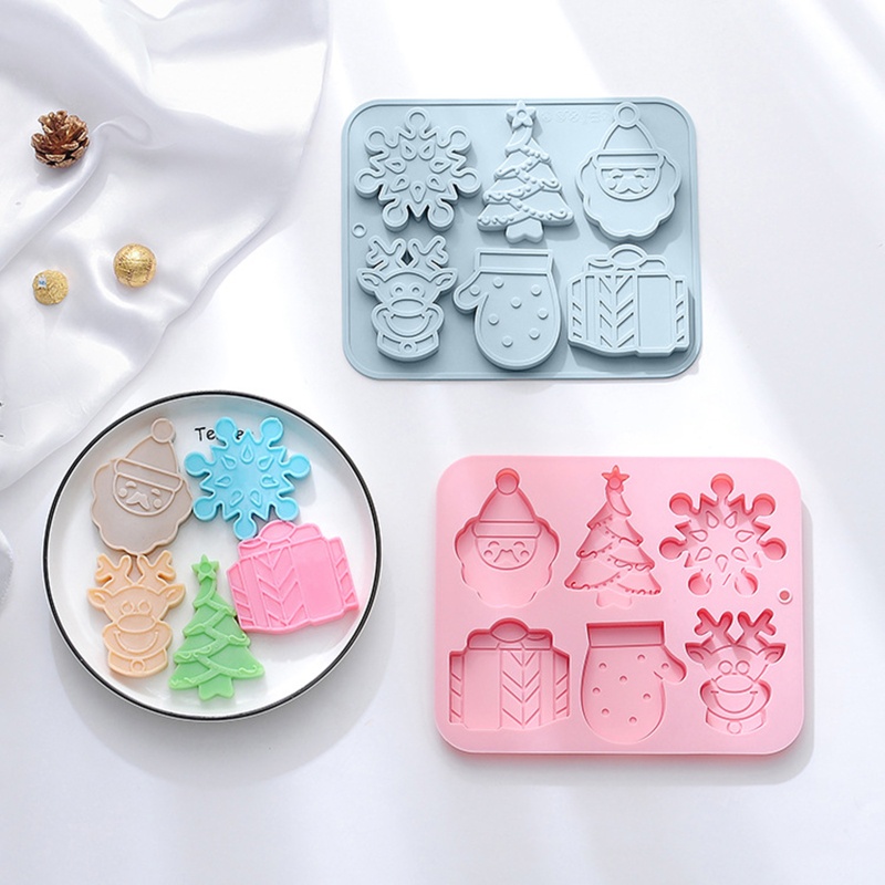 Cetakan Kue / Coklat / Fondant Bahan Silikon Tema Natal Dengan 6 Lubang