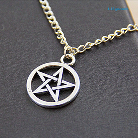 Kalung Liontin Bintang Pentagram Bulat Model Hollow Untuk Pria Dan Wanita