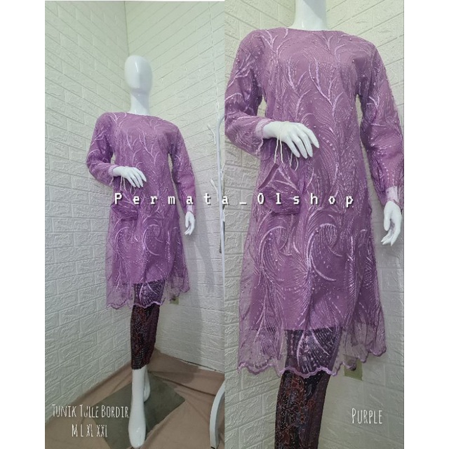 Kebaya Tunik Tulle Bordir Modern / Kebaya Wisuda / Kebaya Brukat / Kebaya Pesta / Kebaya Tunik / Kebaya Kondangan / Baju Kurung Modern / Baju Kebaya Tunik Kurung / Setelan Kebaya Modern