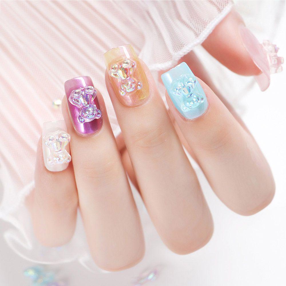 AUGUSTINA Augustina Nail Art Charms Sparkly Crystal Love Heart Peach Manikur Aksesoris Beruang Dekorasi Nail Art
