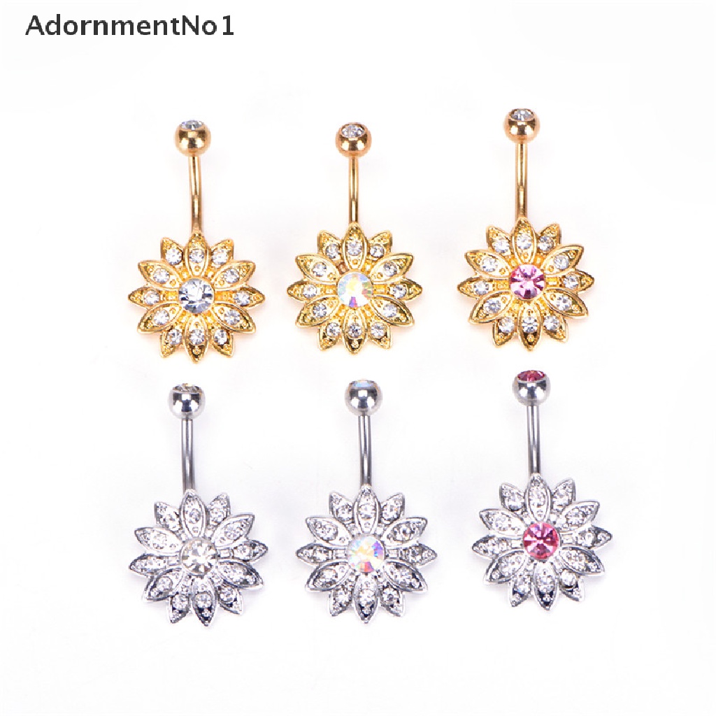 [AdornmentNo1] Hot Crystal Rhinestone Belly Button Ring Jeweled Flower Body Piercing Jewelry [new]