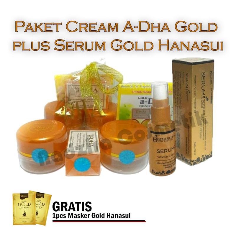 Paket Cream Adha Gold plus Serum Gold Hanasui Free Masker Gold Hanasui