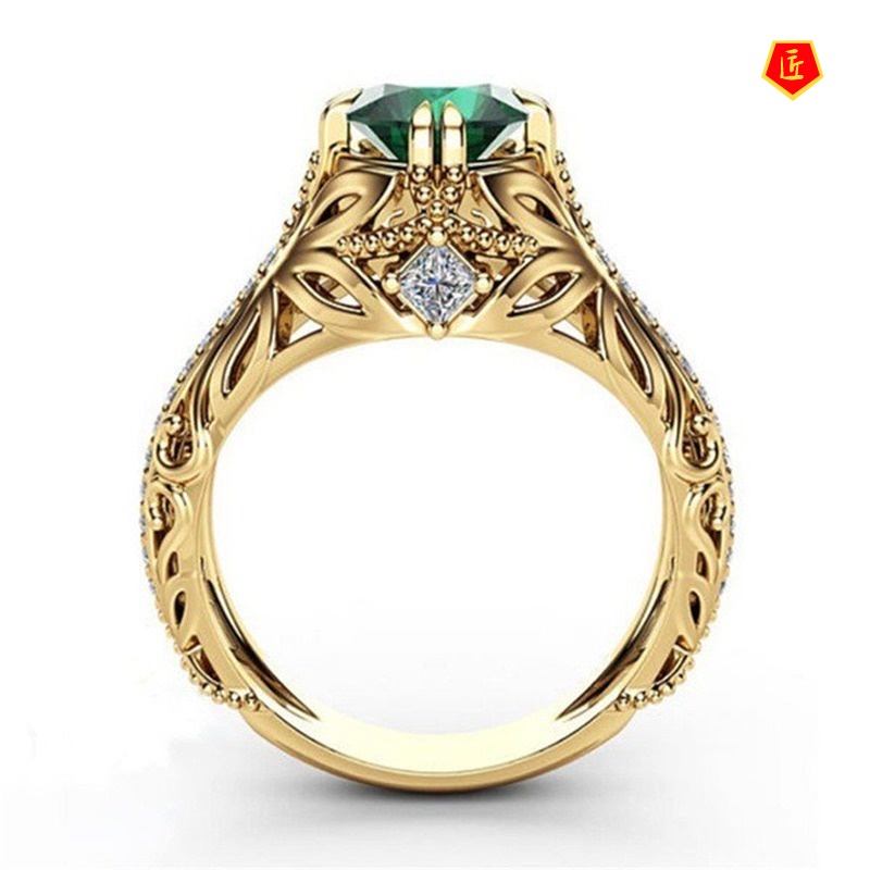 [Ready Stock]14K Gold Emerald Ring Luxury Elegant Noble