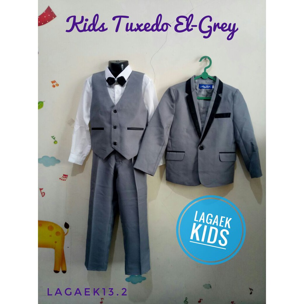 Setelan Jas Anak Laki Premium ABU 8in1 Usia 1 2 Tahun - Setelan Pesta Jas Anak COWOK Dasi Kupu Tuxedo Suits