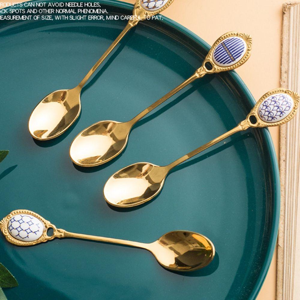 [Elegan] Sendok Teh Peralatan Makan Bahan Stainless Steel Halus Gold Plating Dengan Tangkai Panjang Sendok Kopi