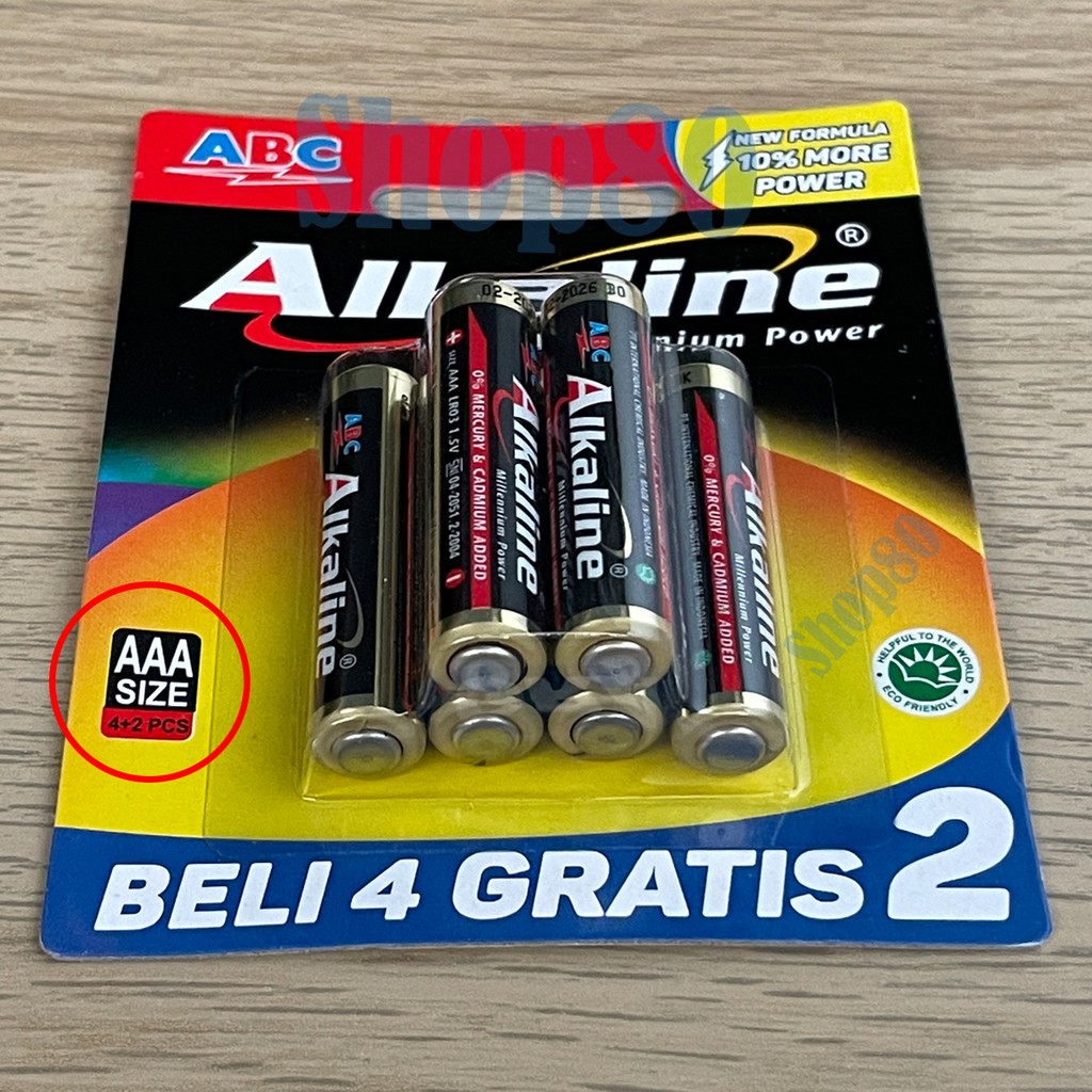 ABC Alkaline AAA isi 4+2 = 6pcs Baterai Batere Batre Battery A3 6 pcs