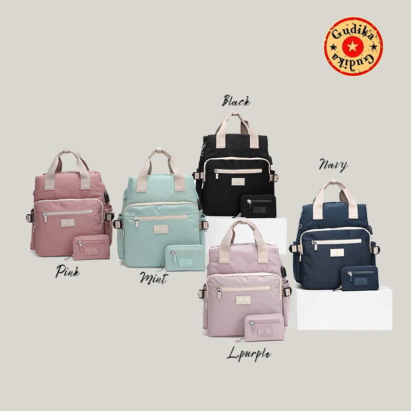 Gudika Bag 5227 USB Free Dompet - Tas Ransel Besar Backpack Laptop Sekolah Anti Air Korean Style Kekinian Terlaris - Tas Wanita Import Terbaru