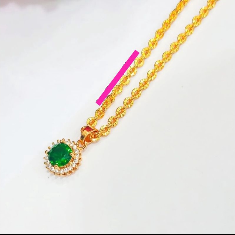 Kalung Wanita TITANIUM Permata Green Zambrud Gaya Wanita Classic Anti Karat Tidak Luntur