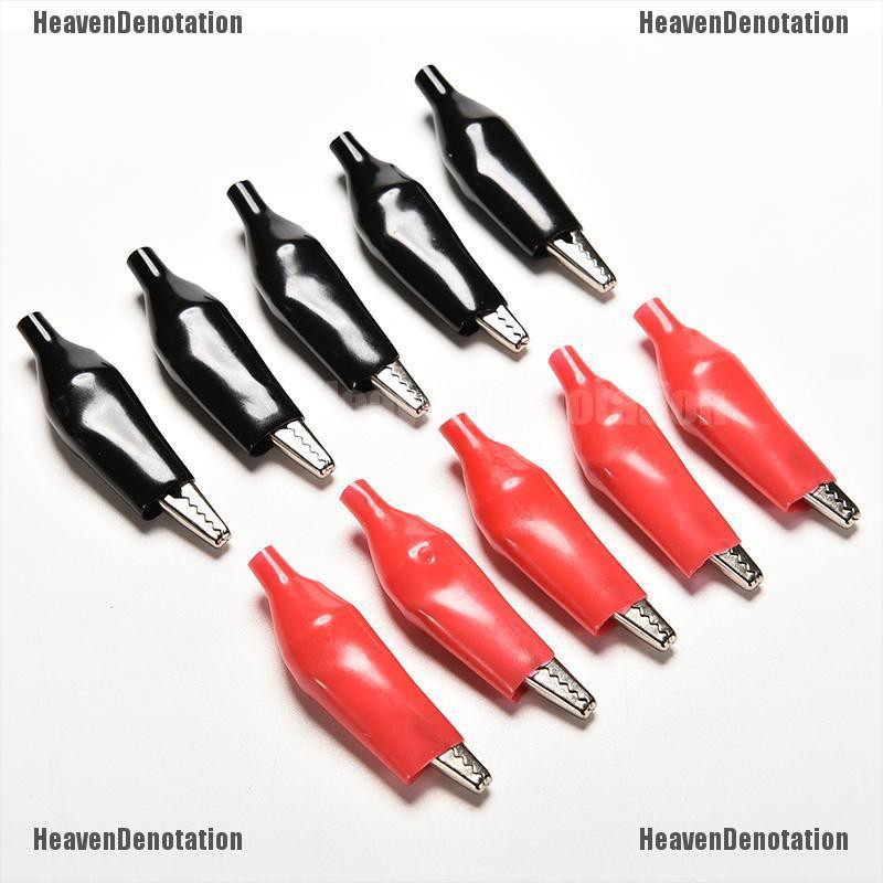 10Pcs / 5Pasang Klip Tester Alligator Probe Warna Hitam + Merah Ukuran 44mm