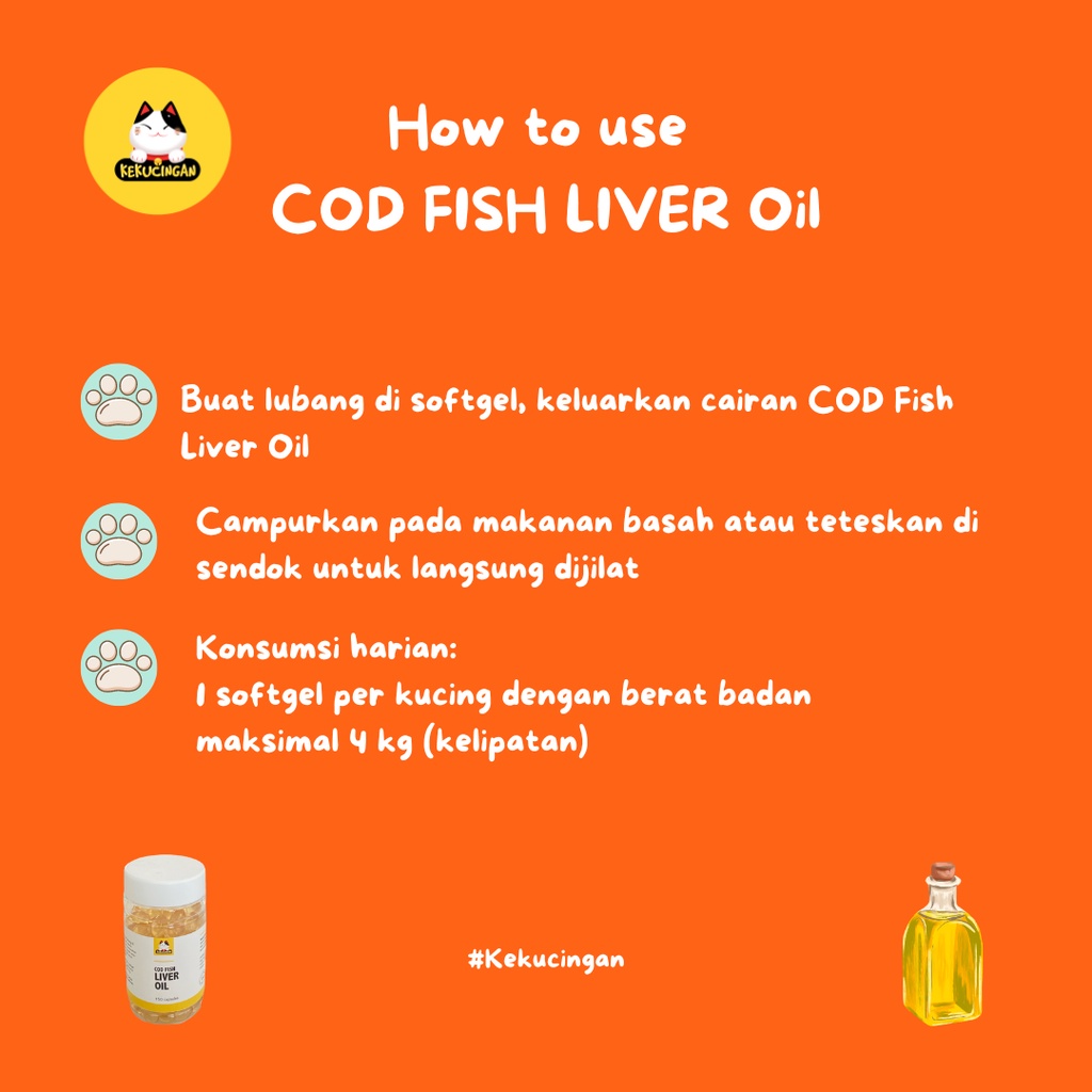 Minyak Ikan COD Fish Liver Oil Vitamin Bulu Rontok Kucing Anjing Kekucingan 150 Kapsul