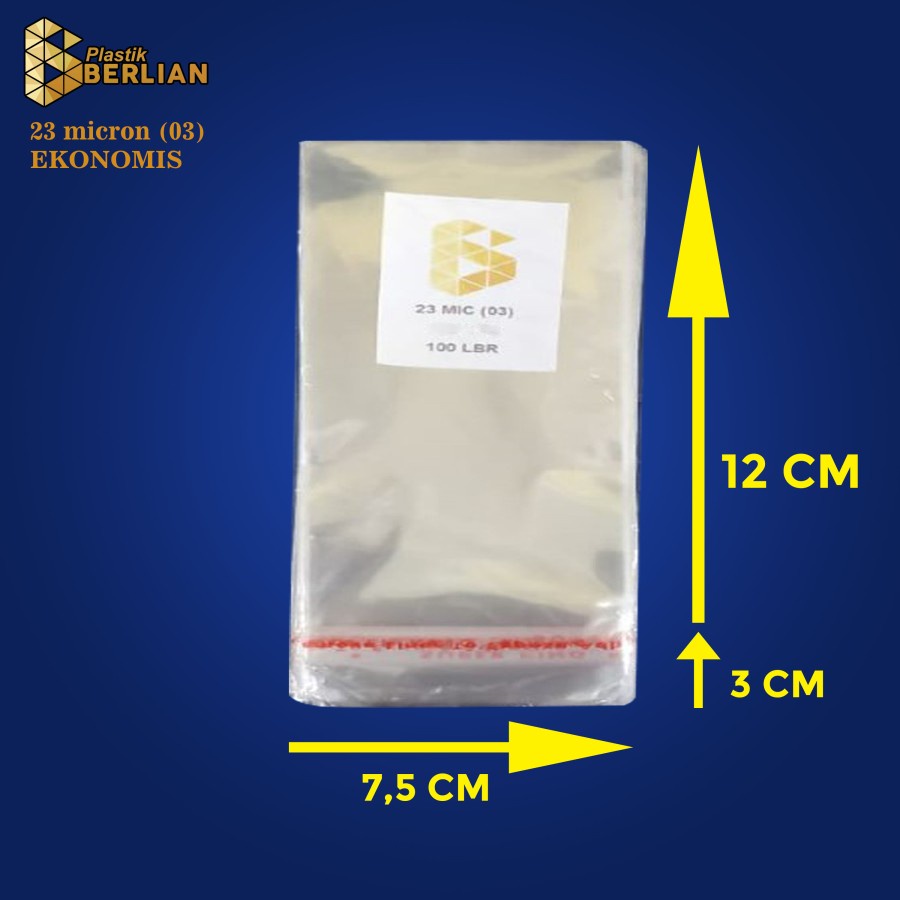 

7,5 x 12 cm Plastik OPP EKONOMIS 23micron (100 lbr) (lem/seal)