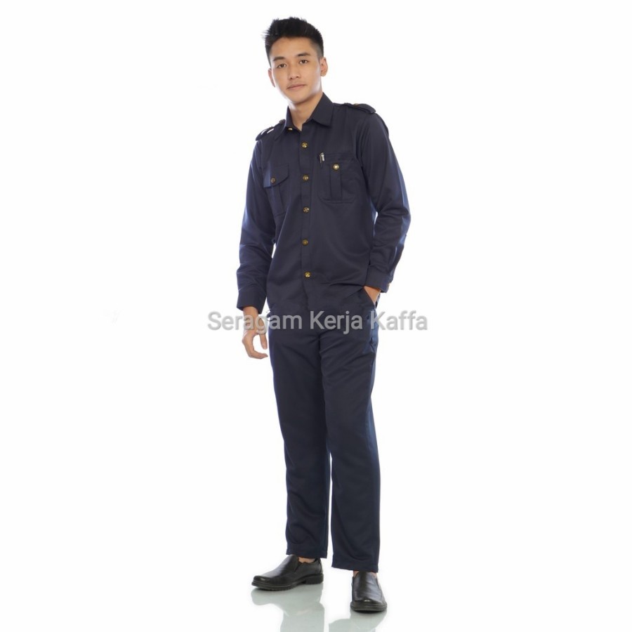 Setelan safari Security Satpam Lengan Penjang Hitam Navy Model Terbaru Bahan Premium