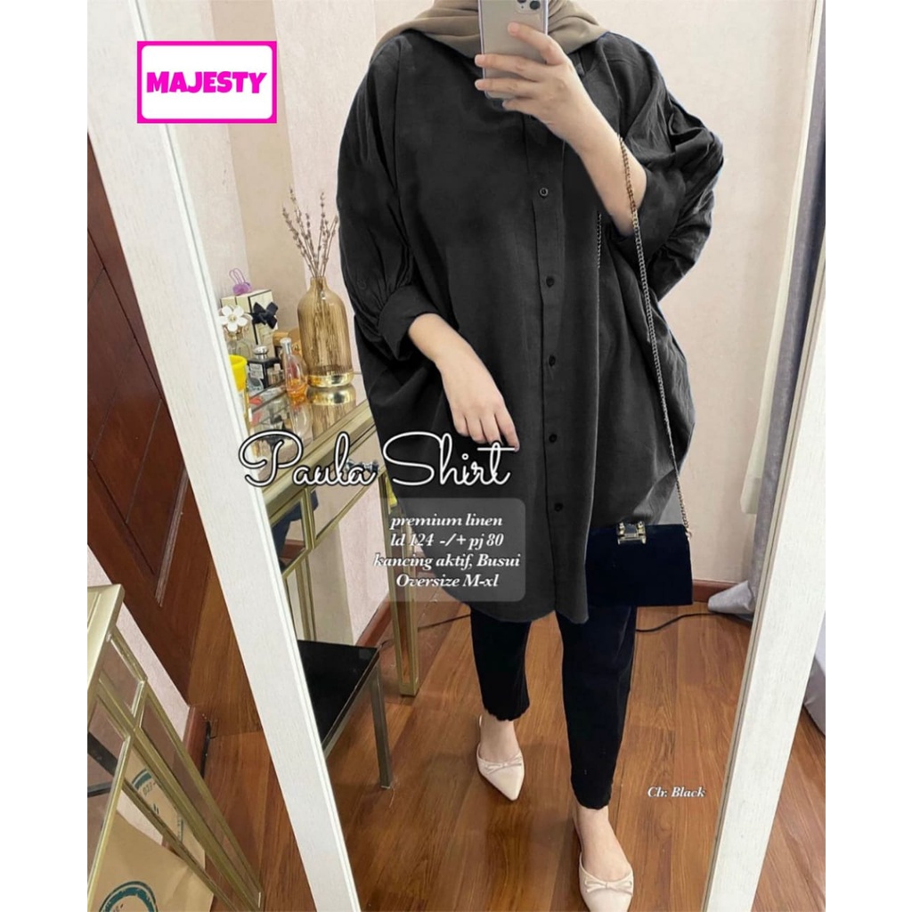 PAULA SHIRT ORI MAJESTY/ KEMEJA JUMBO OVER SIZE/ KEMEJA TUNIK MURAH POLOS KEMEJA HITAM TERBARU PUTIH